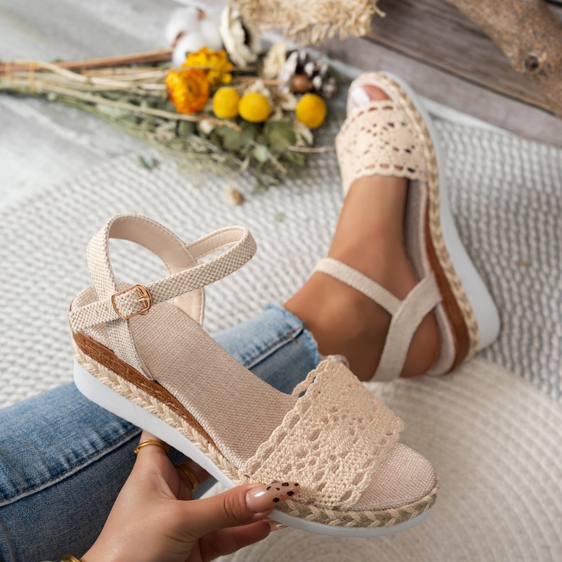 Espadrille Wedge Shoes - Женские кружевные сандалии на танкетке, эспадрильи